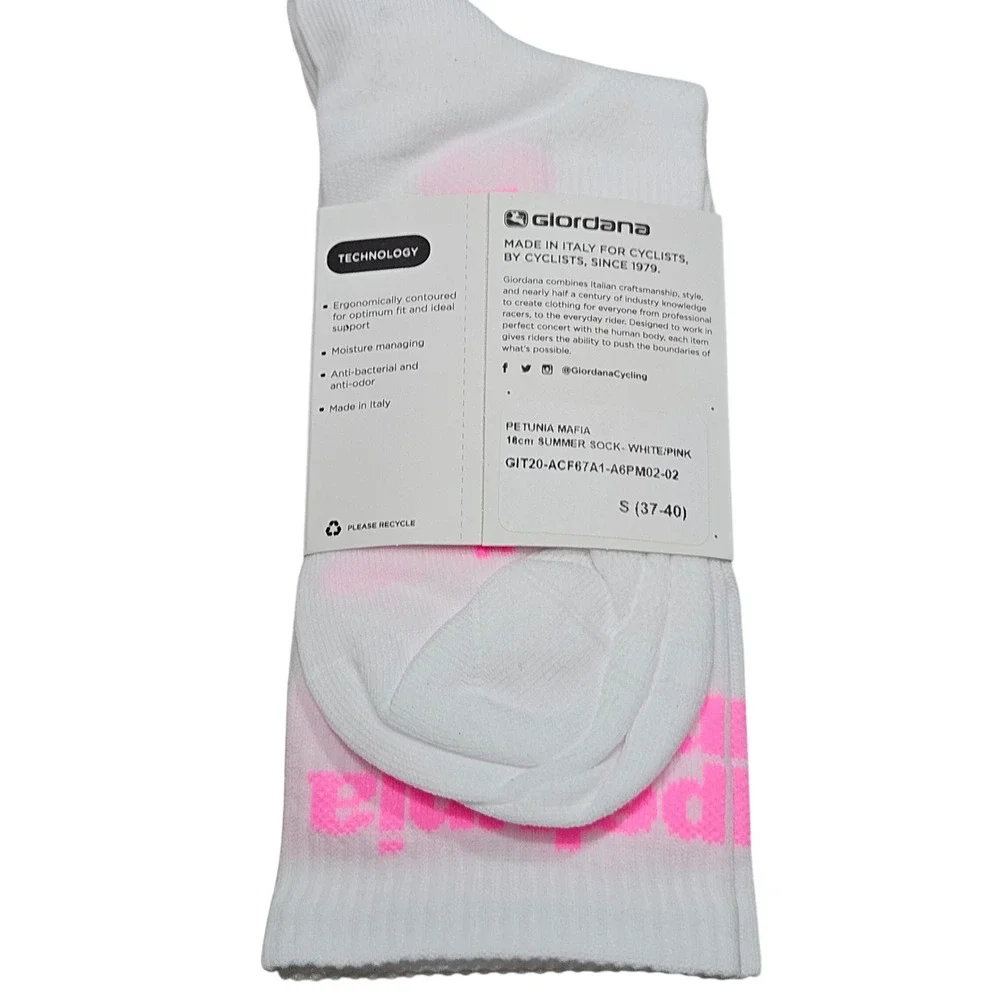 Giordana x Petunia Mafia Cycling Socks Womens Small White Pink Summer 18cm Italy